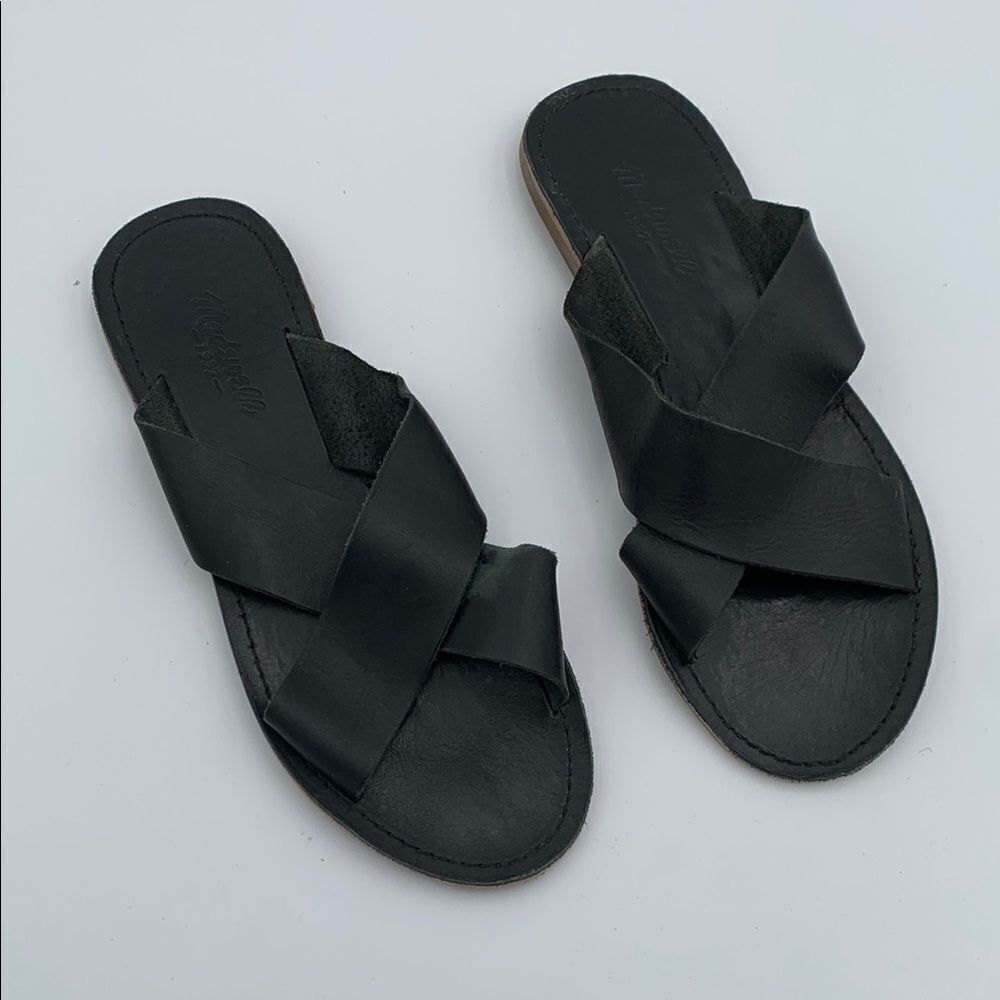 Madewell Black Crisscross Leather Slide Sandals